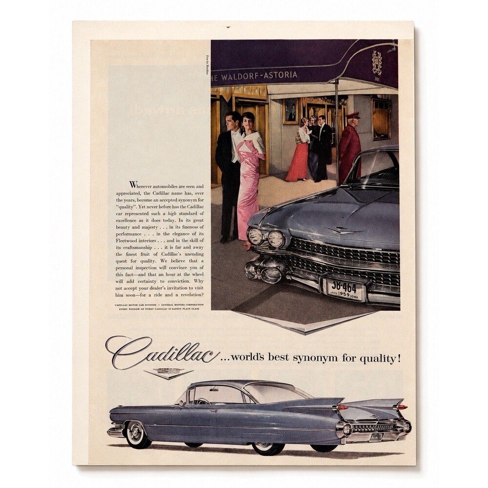 Cadillac Automobile Fleetwood Safety Plate Glass Vintage 1959 Print Ad #0963